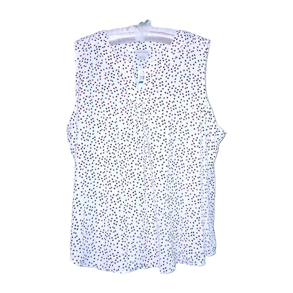 Van Heusen Women Heart Top XL Ivory Red Valentine Love Romantic Novelty Kiss